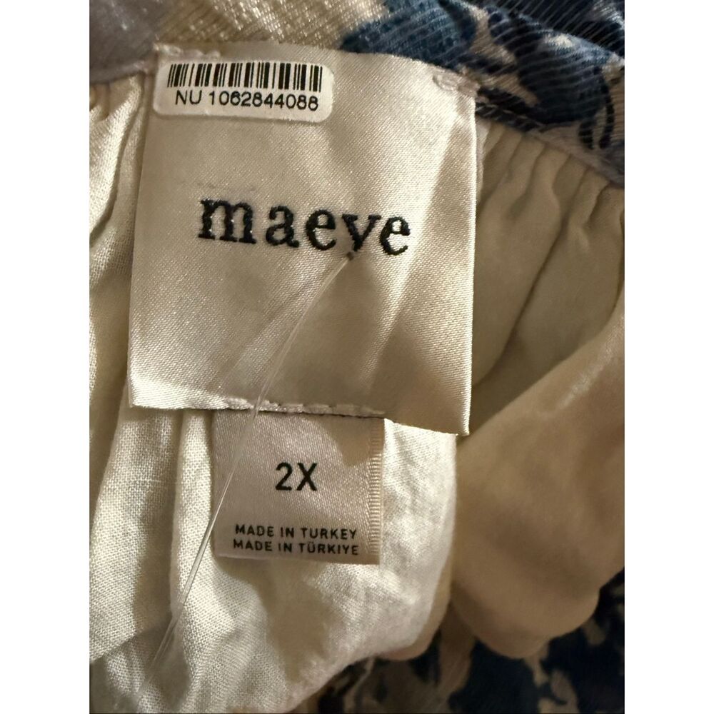 NWOT Maeve By Anthropologie Long-Sleeve V-Neck Mini Swing Dress Blue White Sz 2X - Picture 7 of 16